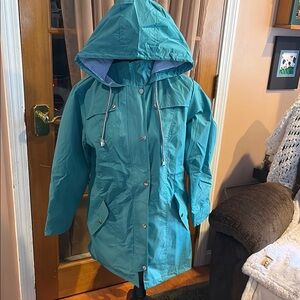 zhenwei Women's Teal Hooded Raincoat, M